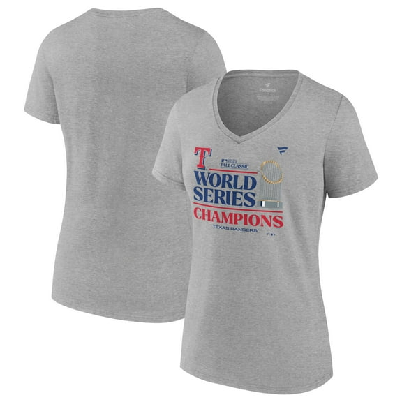 Women's Fanatics Heather Gray Texas Rangers 2023 World Series Champions Locker Room Plus Size V-Neck T-Shirt