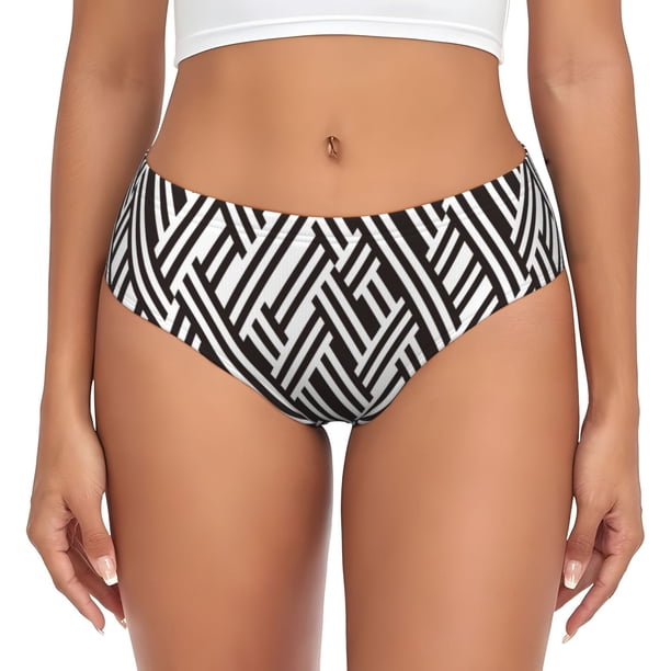 Fotbe Black White Stripes Calzones Estampados para Mujer – Ropa Interior de Algodón, Cómoda, Suave y Elástica-Large