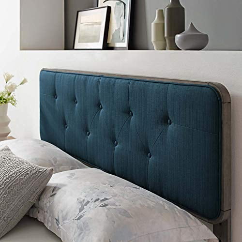 Tête de Lit Capitonnée Collins pour Lit Simple en Tissu et Bois, Gris Azur