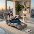 thumbnail image 3 of Demi Bonn Folding Lazy Sofa Couch with Pillow, Adjustable Reclining Floor Sofa for Gaming Reading Relaxing, Sturdy Steel Frame Thick Cushion for Dorm Apartment Living Room, Gray, 3 of 7