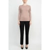 Catherine Malandrino Crew Neck Long Sleeve Ruched Shoulder Solid Knit Top-ASH SMOKE / M