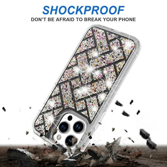 For Apple iPhone 14 Plus Sparkly 3D Design Diamond Shockproof Protective Bling Rhinestone TPU Hybrid Skin Cover ,Xpm Phone Case [ Herringbone Black ]