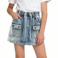 thumbnail image 2 of Shorts Falda-Jeans de Mezclilla para Niña Pequeña - Shorts de Mezclilla Elásticos con Cintura Elástica, Tipo Pull on, con Forro, Shorts Cargo de Mezclilla con Múltiples Bolsillos, Azul, 11 Años, 2 of 9