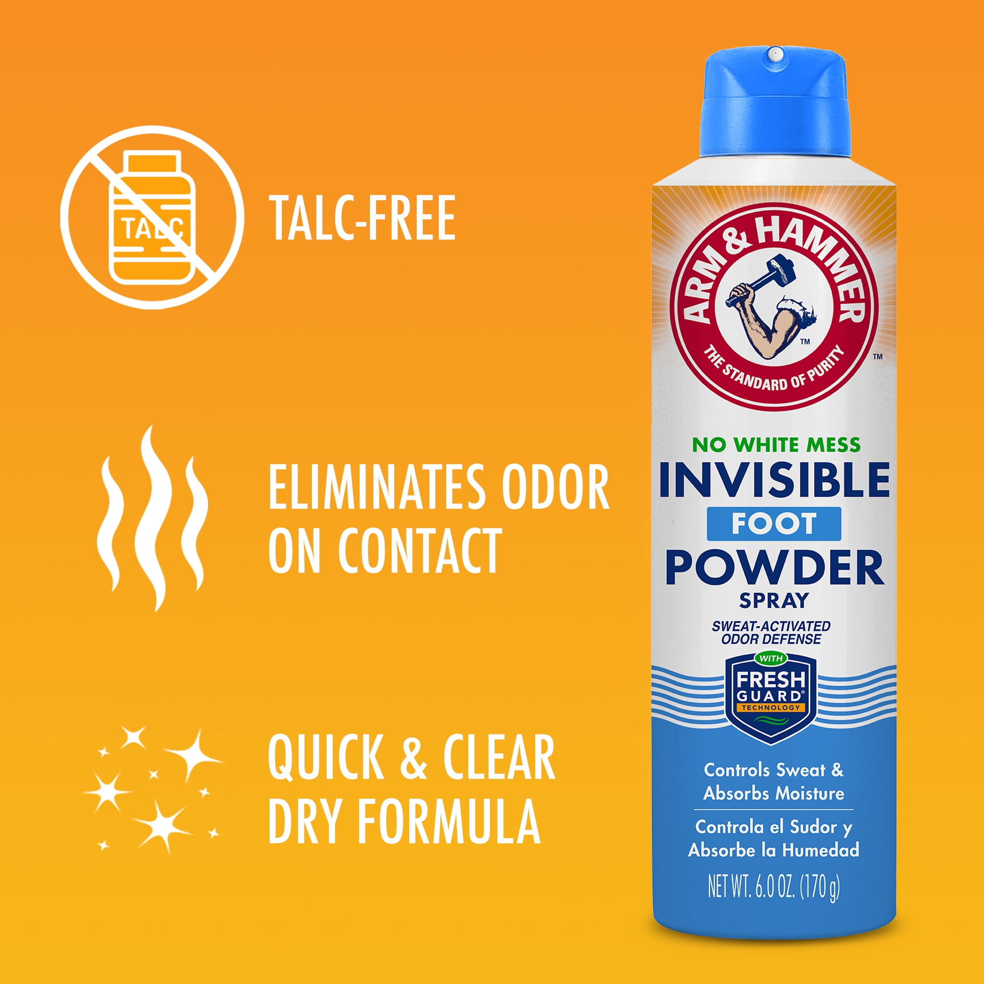 Arm Hammer Invisible Foot Powder Spray for Odor Control, 6 oz