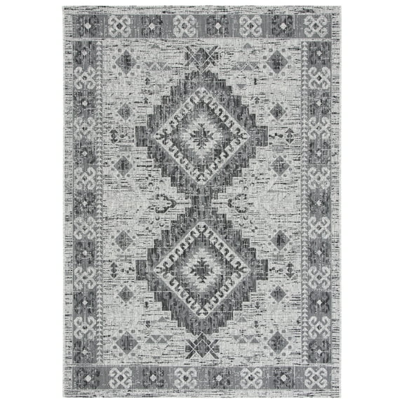 SAFAVIEH Courtyard Davin Geometric Indoor/Outdoor Area Rug, Light Grey/Charcoal, 6'7" x 9'6"