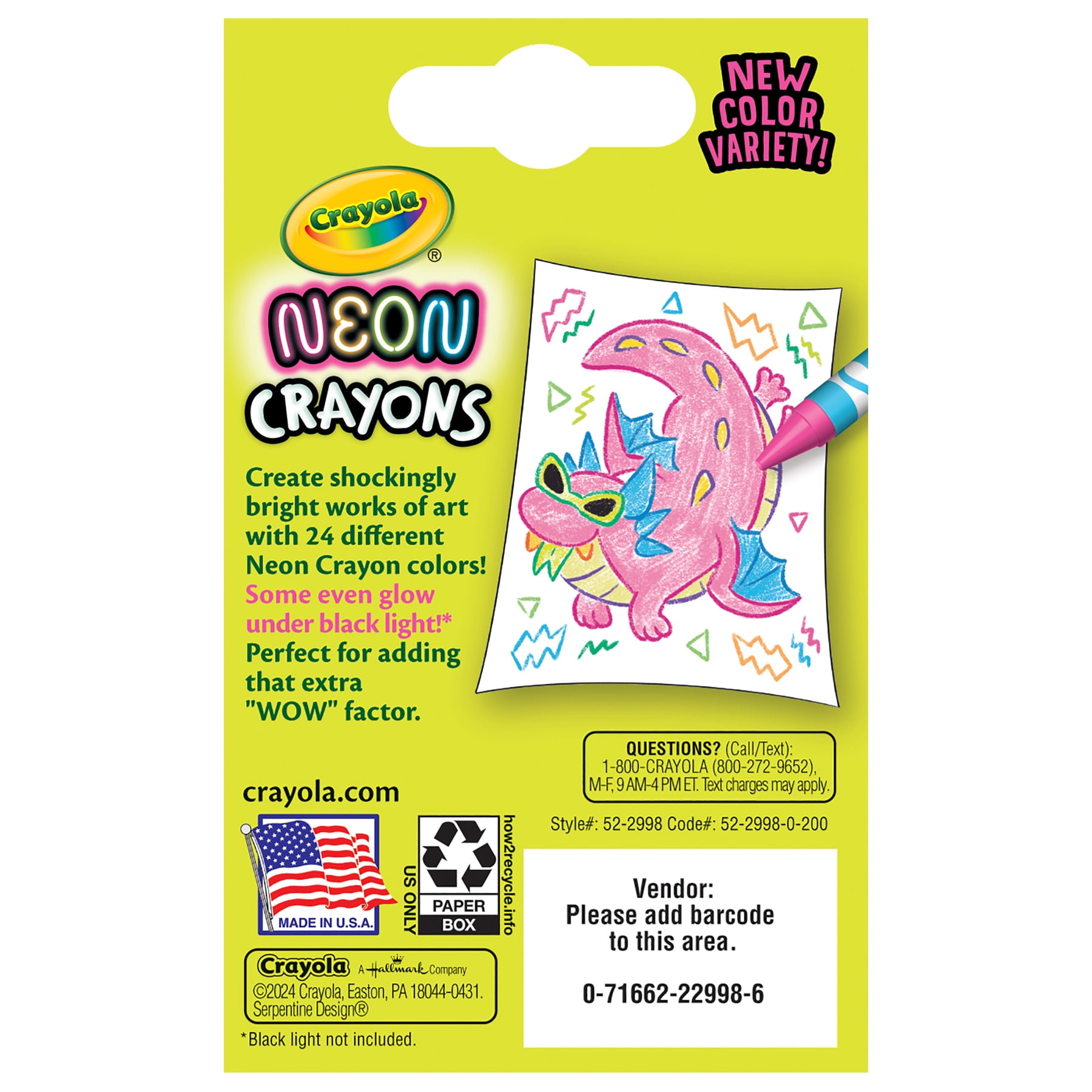 Crayola Neon Crayons, 24 Per Pack, 6 Packs