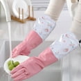 thumbnail image 5 of Christmas Savings! Caoblia Rubber Gloves Reusable Non-Slip Long Sleeves Fleece Liner Cleaning Gloves Flexible Long-Lasting for Kitchen Cleaning Working Painting Gardening Pet Care Gloves, 5 of 7