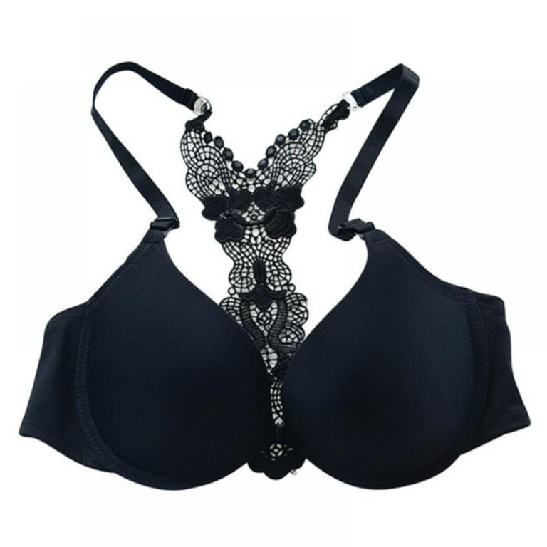 Women Underwire Push Up Bras Lace Pearl Racerback Front Closure