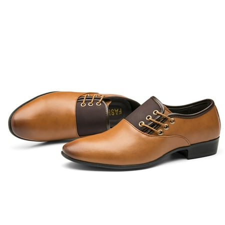 

HIBRO Classical Style Leather Shoes For Men Slip On PU Leather Low Rubber Sole Block Heel Work