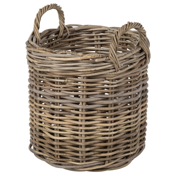 Kouboo Rattan Round Basket &, Nursery, Handwoven With Handles, Organizer, Indoor & Outdoor Planter Basket, Gray