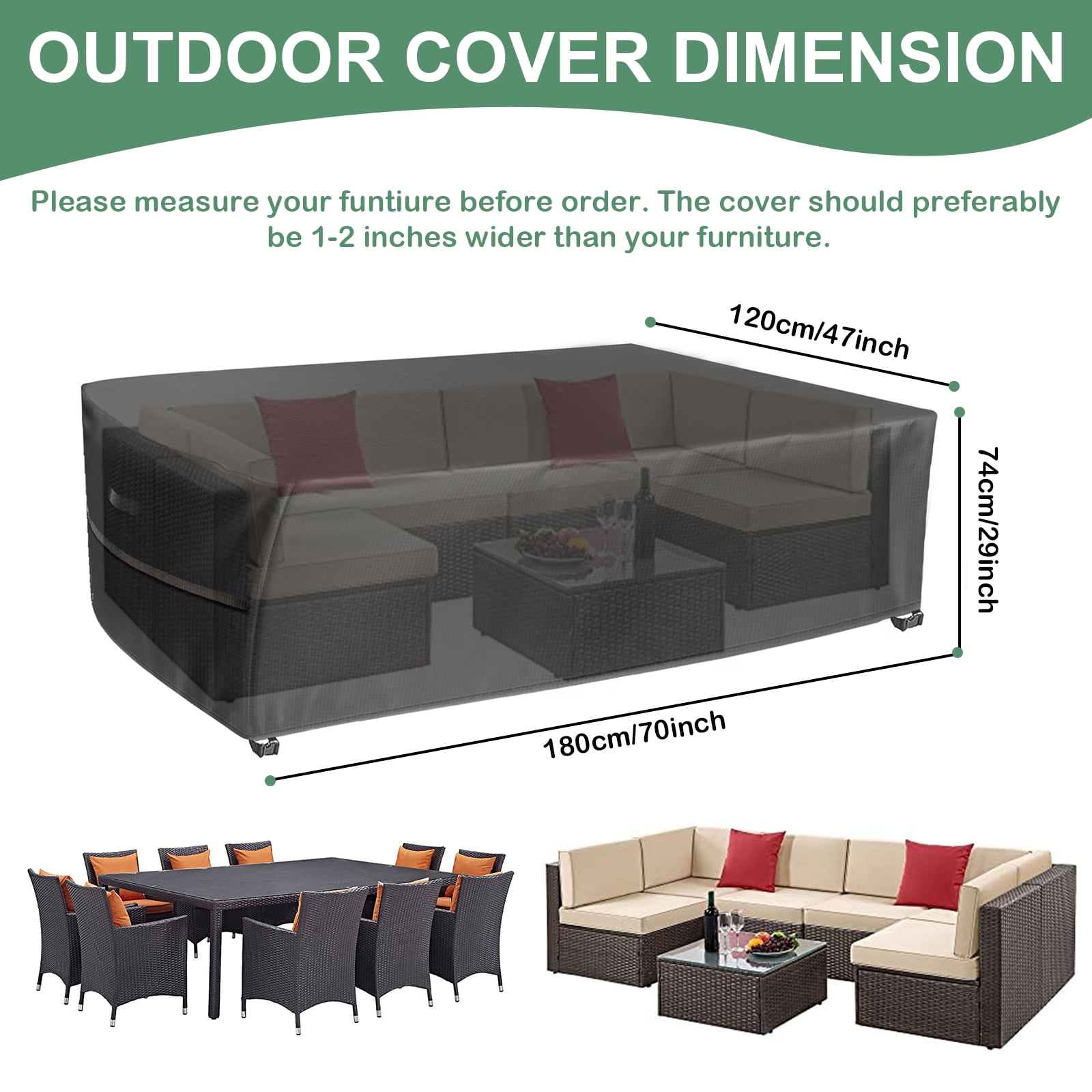 DONGPAI Patio Furniture Covers, 420D Heavy Duty Outdoor Furniture Cover Table Cover Waterproof for Outside Table and Chair Set Covers, 70"x 47"x 29"