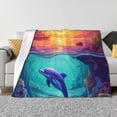 thumbnail image 1 of Fotbe Hawaiian Island Dolphin Manta de Franela con Estampado, Manta Ultrasuave para Cama, Sofá, Auto, Hipoalergénica y Antibolitas-80"x60", 1 of 6