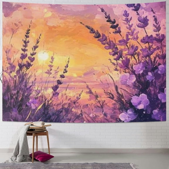 Autua Purple Flowers Sunset Tapestry Wall Hanging Home Decor 40x30inch