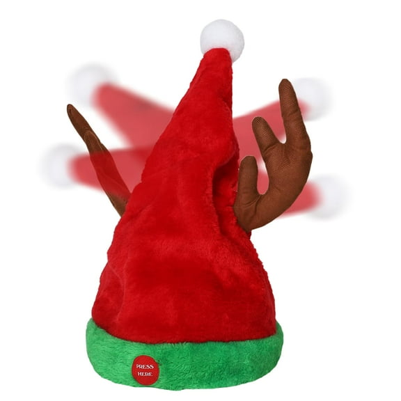 LAMPHOME Dancing Plush Santa Hat with Singing Dancing Deer Antlers: Fun for Christmas Parties