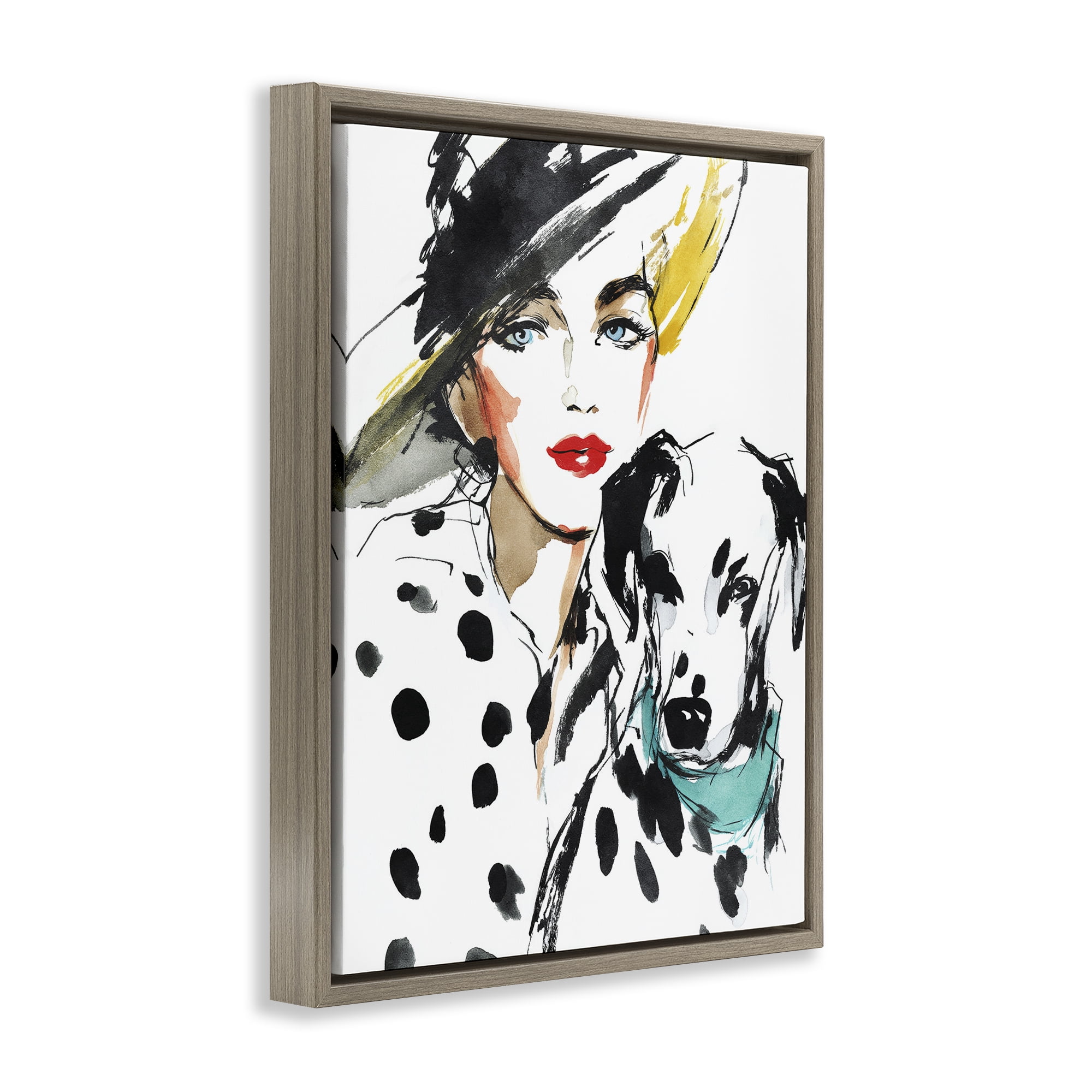 Stupell Industries Trendy Dalmatian Muse Brown Framed Floater Canvas Wall Art, design by Svetlana Aleynikova