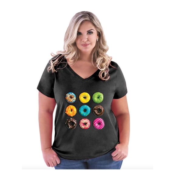 Women's Plus Size V-neck T-Shirt - Love Food Donuts Doughnuts