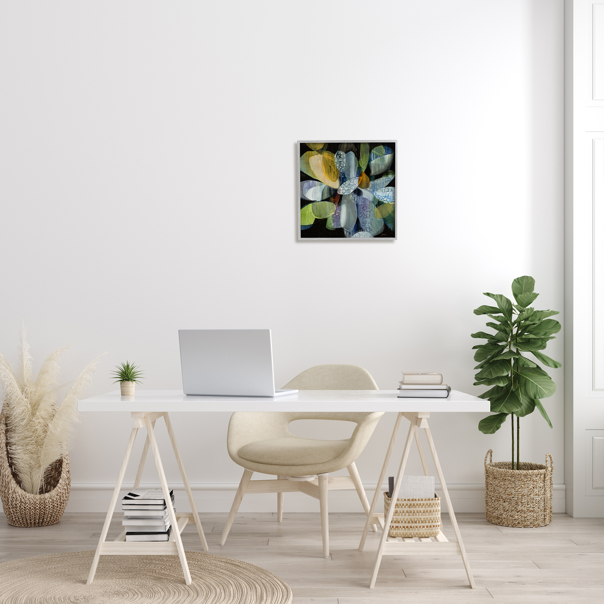 Stupell Industries Modern Patterned Petal Shape Abstraction Dark Tone Painting, 17 x 17, Design by Liz Jardine