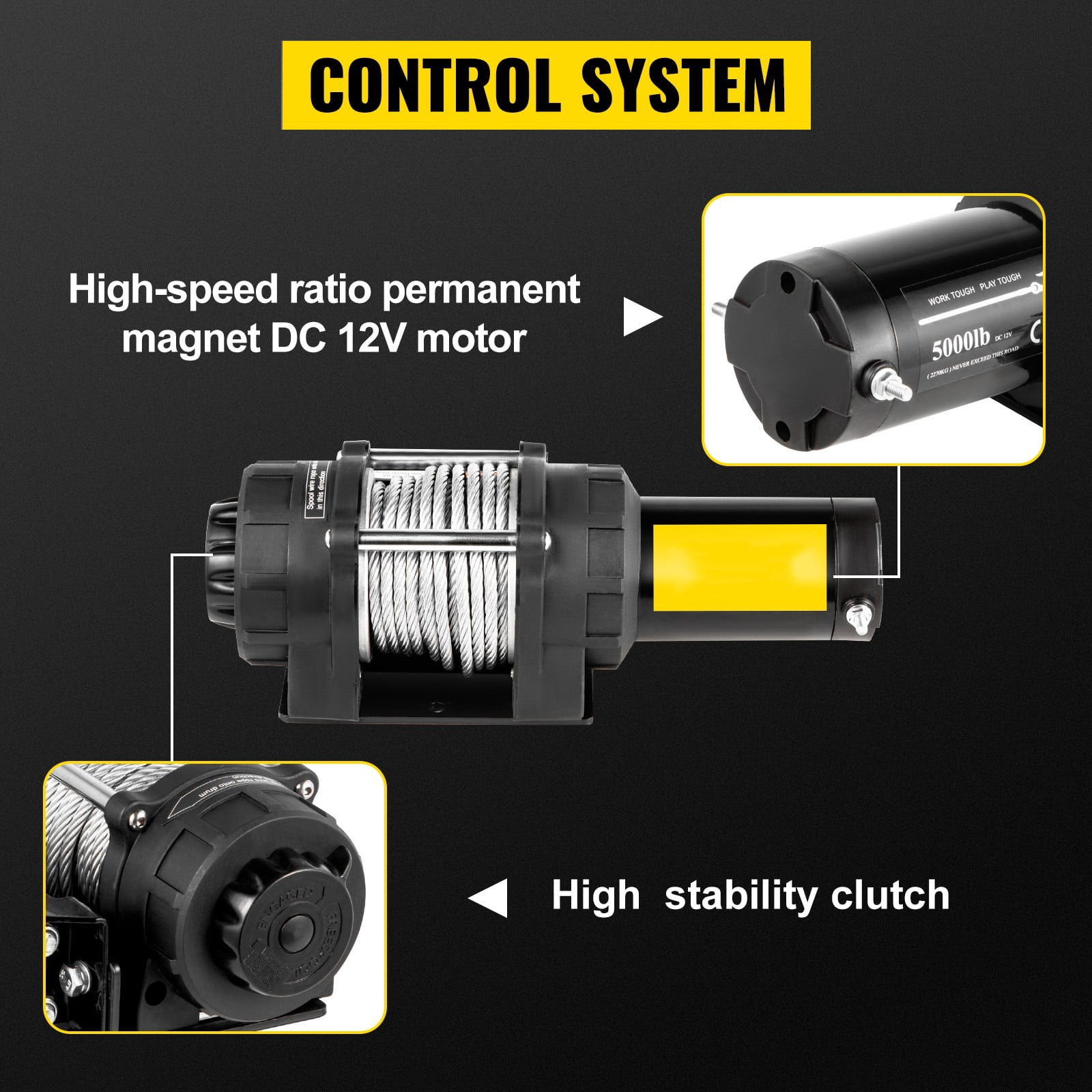 BENTISM Truck Winch Electric Winch 5,000LBS 12V Power Winch 13M Steel Cable for UTV, ATV