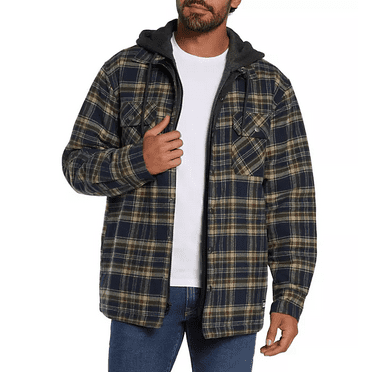 Eddie Bauer Men's Hooded Shacket (Navy Soloman Plaid, Medium)
