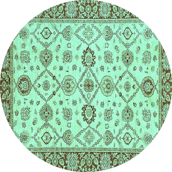 Ahgly Company Indoor Round Oriental Turquoise Blue Traditional Area Rugs, 7' Round