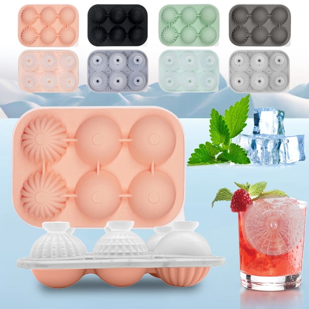 Bandeja para moldes de cubitos de hielo de whisky de silicona • Combinación esférica y cuadrada • Silicona flexible de grado alimentario, 6 cavidades de 52 mm • Liberación fácil, tapa embudo