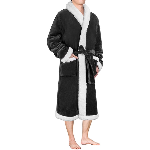 Mens Plush Fleece Robe | Soft, Warm, Spa Bathrobe for Men, Shawl Collar