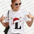 thumbnail image 1 of Camiseta navideña a juego para la familia, ropa de mujer a la moda, 26 letras del alfabeto, camisetas gráficas estampadas, ropa de calle, camisetas de manga corta, 1 of 5