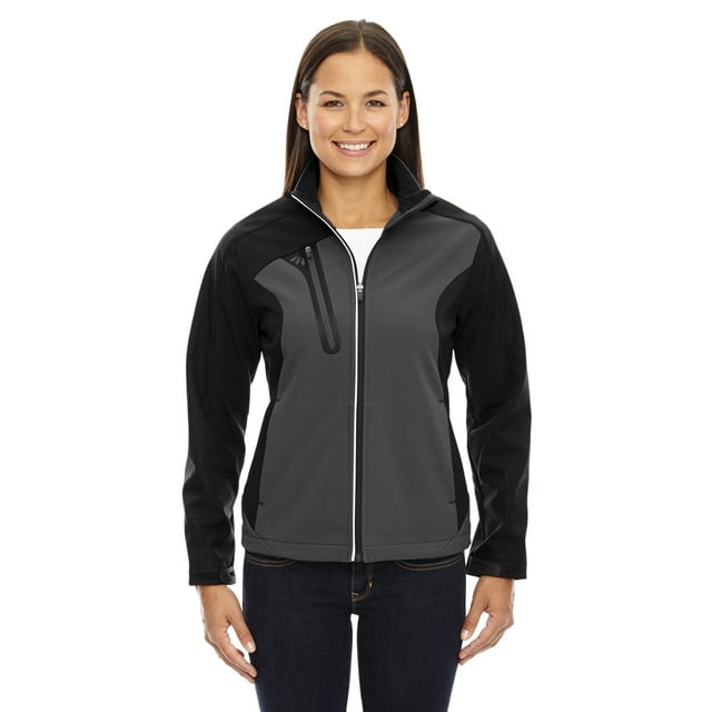 The Ash City - North End Ladies' Terrain Colorblock Soft Shell with Embossed Print - BLKSILK 866 - L