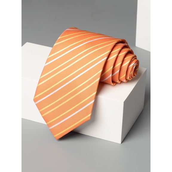 Orange Striped Tie Men's Formal Shirt Trendy Accessories Hand Knotted 9CM Wide Tie
