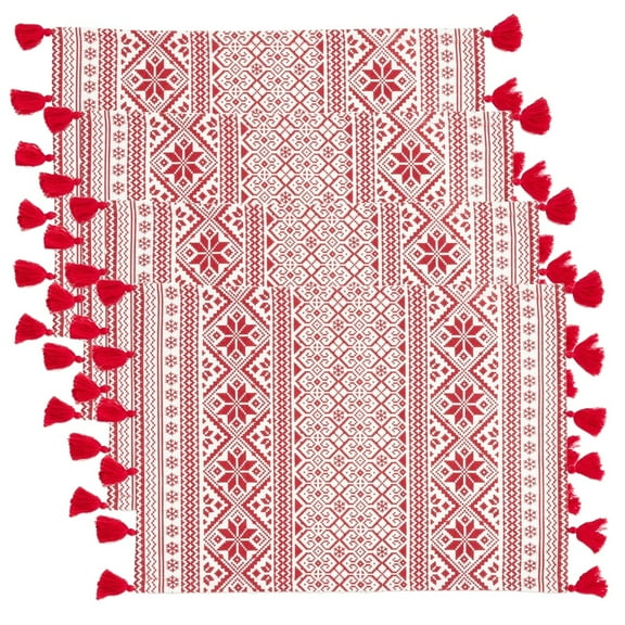 Fennco Styles Nordic Christmas Pattern Tassel Cotton Placemats 14 x 20 Inch, Set of 4