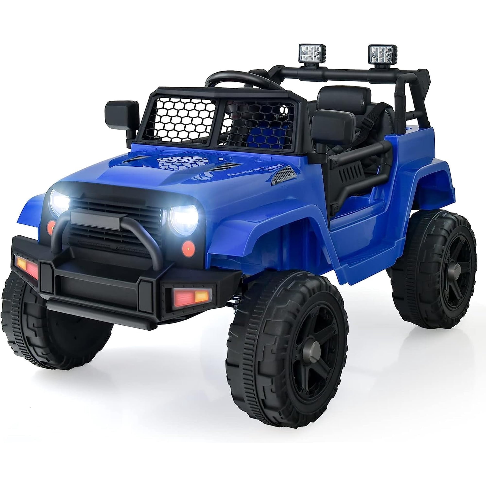 OLAKIDS Kids Ride On Truck 12V Electric Vehicle Car with Remote Control Toddlers Battery Powered Toy with 2 Speeds Spring Suspension Double Open Doors LED Lights Music USB Mp3 (Navy)