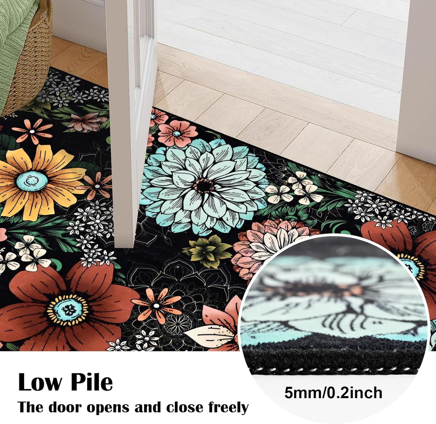 BLEUM CADE Boho Floral Area Rugs for Living Room 5x7, Washable Soft Faux Wool Rug Carpet for Bedroom