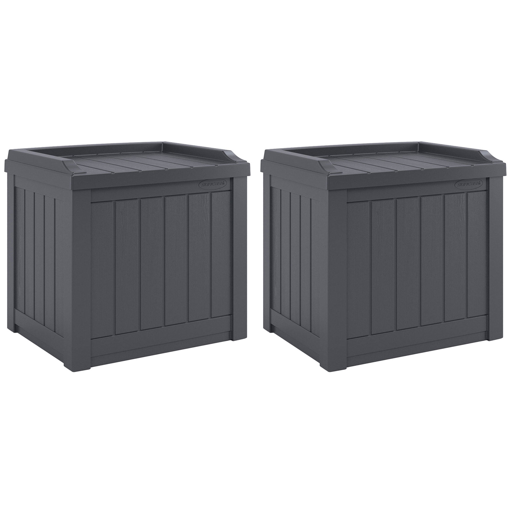 Suncast 22 Gal Outdoor Patio Small Deck Box with Storage Seat (2 Pack