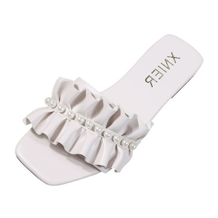 

Puawkoer Sandals Pearl Toe Shoes Slip Summer Slippers Beach On Flat Women s Comfortable Breathable Open Women s sandals