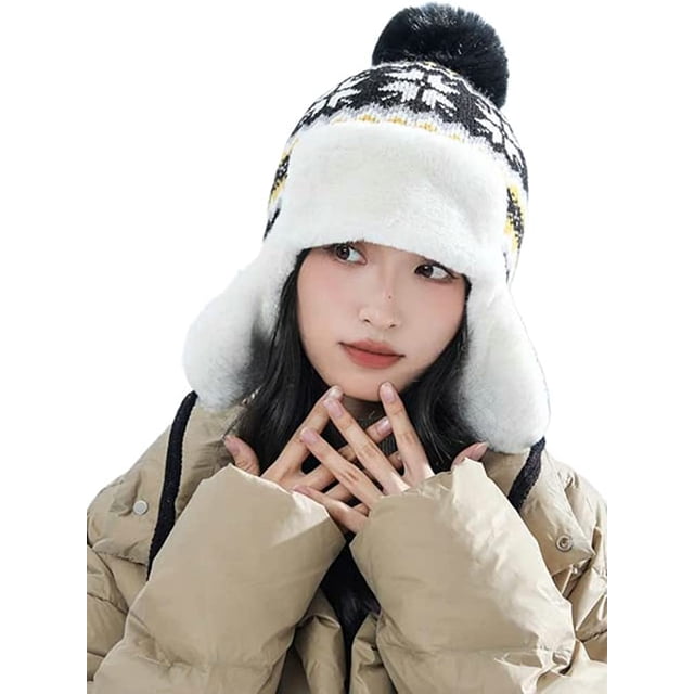 PIKADINGNIS Women Bomber Hat Cute Faux Fur Lined Ear Flap Winter Warm