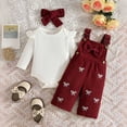 thumbnail image 2 of mgoYE Baby Girl Clothes 0 3 6 9 12 18 Months Newborn Baby Girl Clothes Fall Outfit Long Sleeve Ribbed Romper Floral Suspender Overalls Shorts Set with Headband 3PC 3-6 Months, 2 of 7