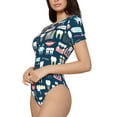 thumbnail image 2 of KLL Women 's Crew Neck Bodysuit Jumpsuits Dental Print Short onesies Stretch T Shirts, 2 of 7