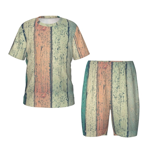 Fotbe Hardwood Pijama Estampada de 2 Piezas para Niños – Ropa de Dormir de Manga Corta Cómoda para Niños y Niñas, Camiseta y Shorts de Algodón-Medium