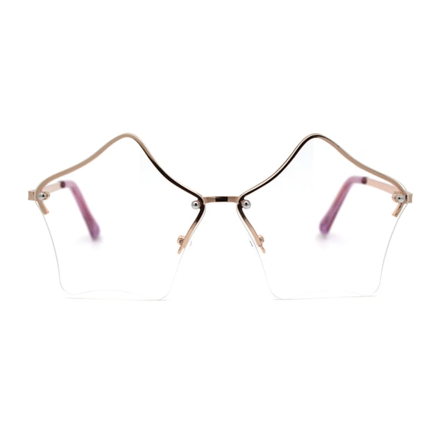 Lunettes de Soleil pour Femmes Sans Monture en Forme d'Étoile Hippie à Rainures Style Mocassin Transparentes