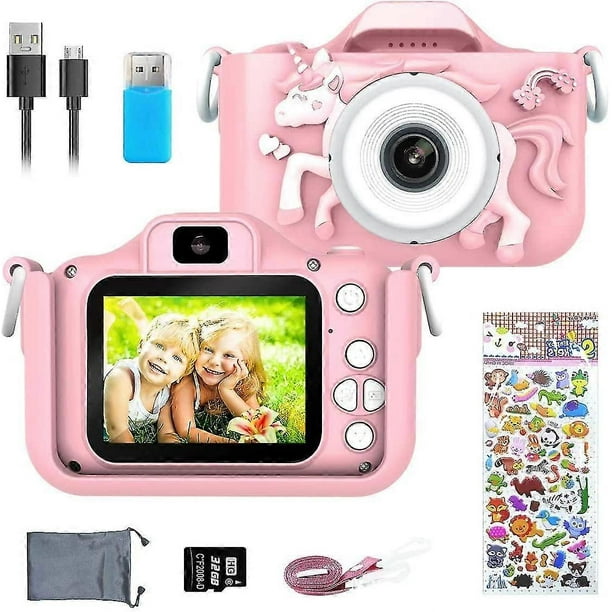 Cámara digital para niños, foto de 20 MP y vídeo HD de 1080p, lente dual, cámara para selfies, zoom 8x, apagado automático, tarjeta TF de 32 GB incluida, color rosa