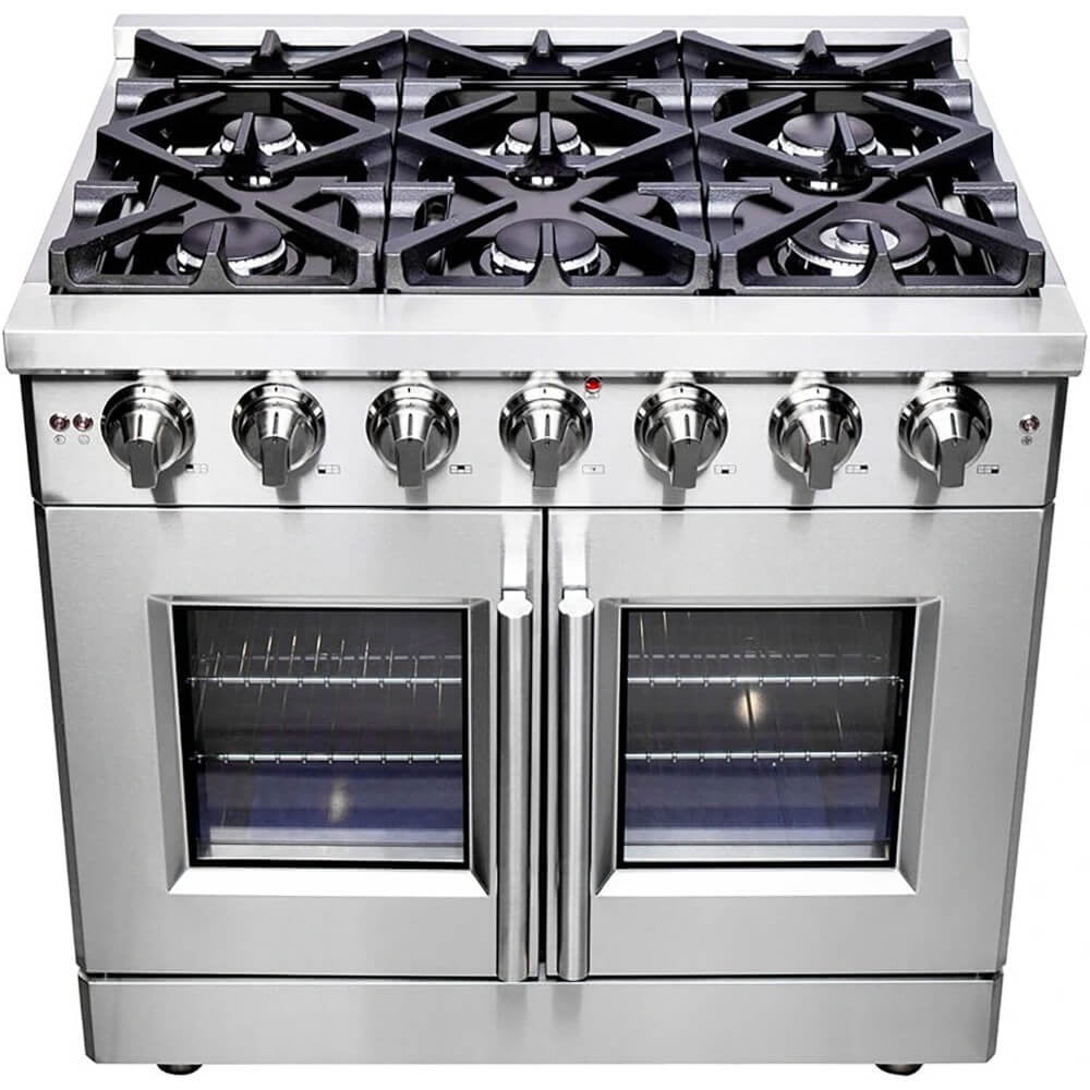 Forno Massimo 36-Inch Freestanding French Door Gas Range, 6 Burners, Convection Oven, Energy Efficient