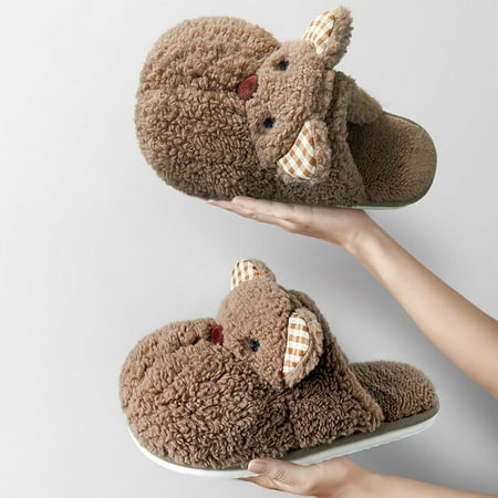 

CoCopeanut Cute Cartoon Animal Shape Plush Warm Household Non-slip Cotton Women Slippers Home Boots Winter Couple Cotton Shoes Leisure Men