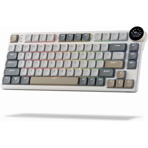 Low Profile 75% Wireless Mechanical Keyboard with Smart Display and Knob, 80 Keys, Quiet Red Switch, Sandy Grey
