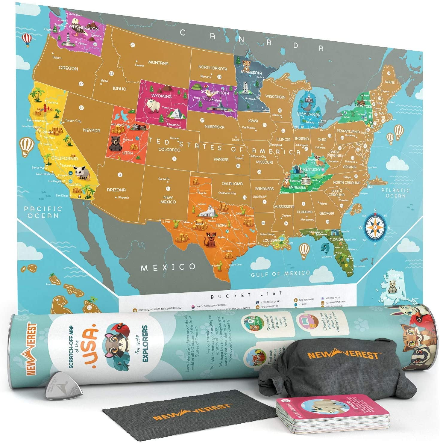 Scratch Off Map Usa Newverest Scratch Off Map Of The Usa - For Kids, Boys Girls, Usa Travel Map  Poster In Gift Tube With 50 Animal Cards - Walmart.com