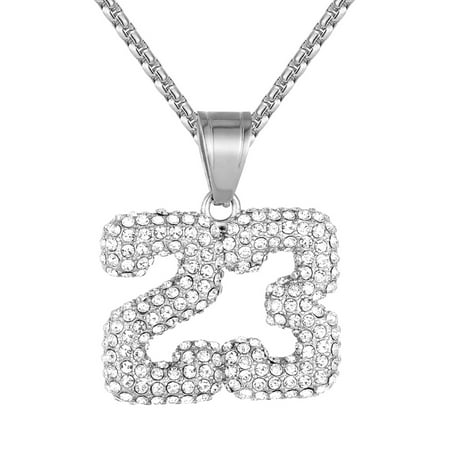 Steel 23 Number Jersey Basketball Sports Iced Out Pendant Free (Best Jersey Numbers In Basketball)
