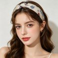 thumbnail image 4 of UJNDER Summer French Floral Print Silk-like Headband for Hair Wrap Scarf Bow Tie Soft Boho Style Head Tie Accessory Headbands for Women,01_Light Gray,One Size, 4 of 5