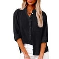 thumbnail image 2 of HAiming Womens Casual Tops Button down V-Neck Long Sleeve Shirts Solid Color Blouses Cardigan Shirts with Pocket, 2 of 7
