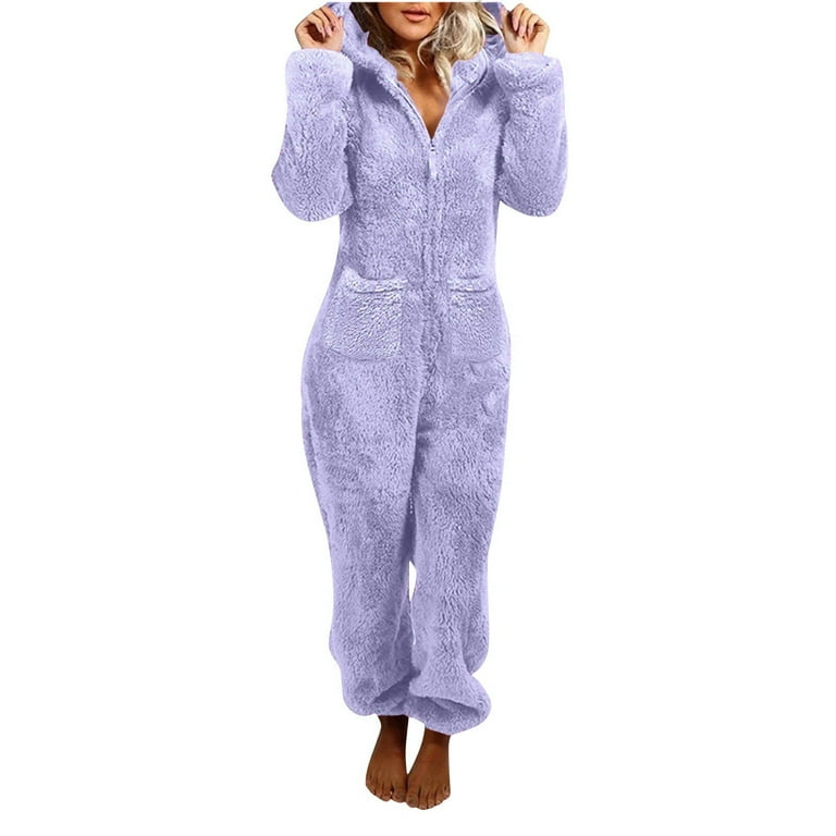 Wensltd Womens Fleece Pajamas Jumpsuit Warm Sleepwear One Piece