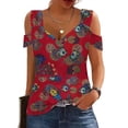 thumbnail image 1 of Fiudx Ofertas Flash Del Día Blusas Plegables con Cuello En V para Mujer, Camisas con Hombros Descubiertos, Top de Manga Corta Estampado, 1 of 5