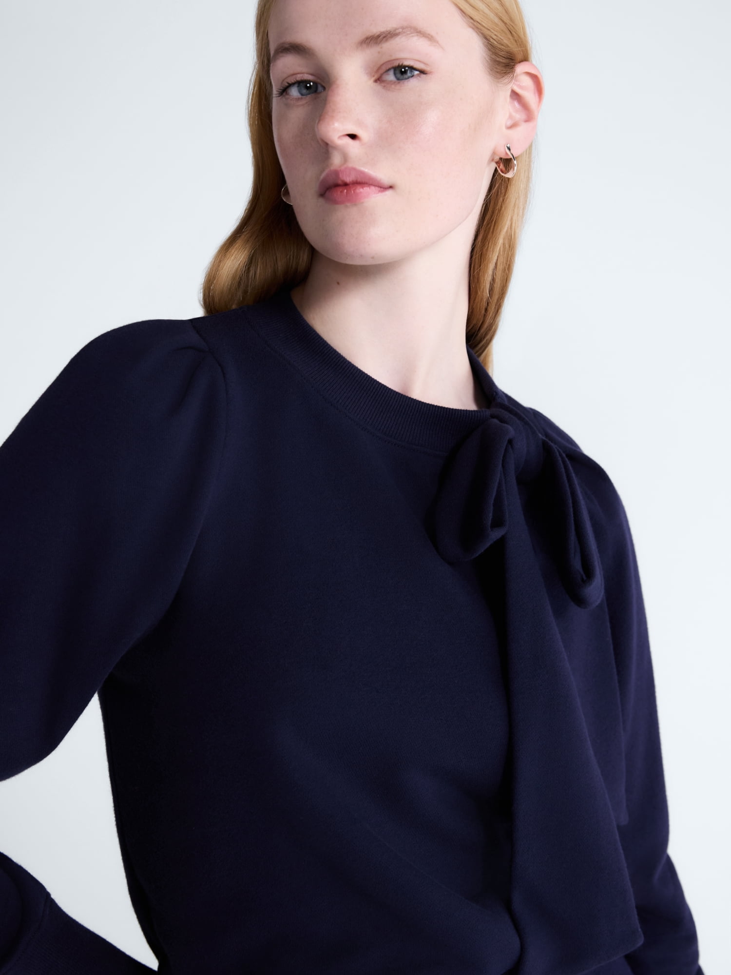 Free Assembly Women's and Women's Plus Bow Neck Sueded Terry Sweatshirt, Sizes XS-4X